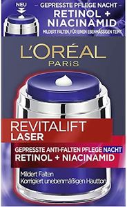 L'Oréal Paris Cura notturna antirughe pressata con retinolo e niacinamide, crema da notte contro le rughe e per una pelle uniforme, Revitalift Laser, 50 ml