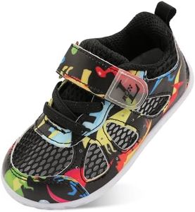 L-RUN Barefoot Toddler Wide Shoes for Kids Mesh Walking Sneakers for Toddler Boy Kids Tennis Shoes Black 4-4.5 Toddler