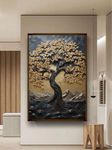 Artsense Wood Golden lucky wish tree Painting For Wall Decoration Abstract Wall Painting For Living Room Big Size Painting With Frame-Multicolor -20X30 Inches/(50X71Cm) (Golden-Tree)