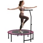 HOMCOM 45" Fitness Trampoline with Adjustable Handle, Folding Rebounder Trampoline Mini Jumper for Indoor Exercise Workout, Support Up to 150kg, Pink
