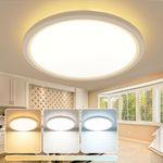 slochi LED Ceiling Lights,Ø29CM 24W 2400LM Round Bathroom Lights,3000K/4000K/6500K Flush Mount Ceiling Lamp for Kitchen,Living Room,Utility Room, White