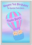 Twins Birthday Card – First 1st Birthday - Cute Baby Boys – Twin Brothers - 1 Year Old - Age One - Keepsake Greeting - Happy Good Wishes - Blank Inside to Write Your own Special Message