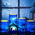 Christmas Nativity Scene Candles LED Religious Theme Flameless Candles Battery Operated LED Warm Light Flickering Candles Xmas Pillar Candle Set for Holiday Table Decorations (Romantic)