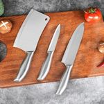 ZEPLORE Knife Set for Kitchen ^ Professional 3 Pieces High Carbon Stainless Steel Colour Printed Coated Chef Knife I Utility Knife I Sontuku Knife I Kitchen Knives with Ergonomic Handle. (Silver)