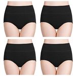 wirarpa Womens Cotton Underwear 4 Pack High Waist Briefs Light Tummy Control Ladies Comfort Stretch Panties Underpants Size L,Black