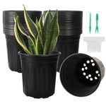 Huvai 25 Pack 1 Gallon Plastic Seedlings Plants Nursery Pots with 25 Pcs Waterproof Plastic T-Type Plant Tags and 2Pcs/Set Transplanting Digging Mini Tools