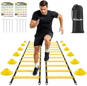 2 Pack 20ft Agility Ladder Set, 40ft Total Adjustable Speed Ladder with 12 Cones, 8 Stakes, 1 Carry Bag - Parallel Footwork Drills Gear for Football Soccer Basketball Training Equipment (Yellow)