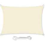 HEYOMART Sun Shade Sail 4m x 5m Rectangle Shade Sails Waterproof Outdoor Garden Patio Party Sunscreen Awning Canopy 98% UV Block With Free Rope, Cream White