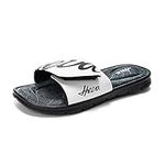 FUNKYMONKEY Memory Foam Sandals for Men, Outdoor Adjustable Comfort Graphic Strap Slide Sandals, White/Black, 8