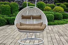 FLYING ARROW - Iron Outdoor Furniture Double Seater Beautiful Swing with Stand (White Swing with Brown Cushion)