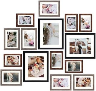 Fixwal Picture Frames Set, 15 Pack Wall Frame Set in 3 Different Finishes with Mat for Multiple Sizes Photos, Three 8x10, Six 5x7, Six 4x6 for Wall Gallery Decor, Hanging or Tabletop Display