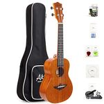 Left Handed Concert Ukulele，AKLOT Top Solid Mahogany 23 Inch Uke with Free Tutorial and Beginner Kit (Gig Bag, Picks, Tuner, Strap, String, Cleaning Cloth)