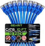 GearIT Cat 6 Ethernet Cable - High-Speed LAN Cord for Gaming and Personal Computers - Cat6 Patch Cable with RJ45 Connectors, 10 ft, Blue (10-Pack)