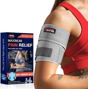 FEATOL Bicep Tendonitis Brace Compression Sleeve Support, Upper Arm Brace Tricep Bicep Support Bands for Men and Women, Arm Wrap Pain Relief for Muscle Strains and Inflammation(Gray, Small)