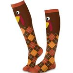 amscan Brown Polyester Argyle Turkey Knee Socks - One-Size Adult (1 Pair) | Perfect for Thanksgiving & Everyday Fashion