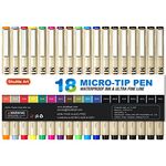 Shuttle Art 18 Pack Ultra Fine Point Tip Micro Line Pens - Waterproof Archival Ink & 11 Colors in 0.3MM Felt Tip - 7 Blacks in Tip Sizes 0.15MM to 0.5MM For Journaling Technical Illustrating Drawing