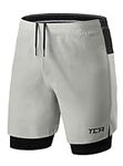 TCA Ultra 2 in 1 Compression Shorts Men Running Gym Shorts for Men with Back Zipped Pocket - Cool Grey/Black, L