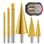 6PCS HSS Drill Bit Set with Case Titanium Coated 3 Sizes of Step and Twist Drill Bits for Metalworking, Woodworking, Hole Drilling