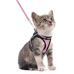 rabbitgoo Cat Harness and Leash Set for Walking Escape Proof, Adjustable Soft Kittens Vest with Reflective Strip for Extra Small Cats, Comfortable Choke-Proof Outdoor Vest Harness, Pink, S