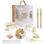 Gold Desk Accessories Stapler Set ,Acrylic Stapler Set for Gift,with Stapler, Tape Dispenser,Staple Remover, 6 Clips ,1 Ballpoint Pens and 1000 Staples (Set of 9)
