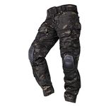 IDOGEAR G3 Combat Pants with Knee Pads Multi-camo Black Pants for Men Airsoft Paintball Outdoor Camo Tactical Trousers (Multi-camo Black,38W x 33L)