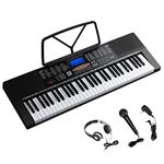 Bonnlo 61-Key Portable Piano Keyboard Electronic for Beignners w/LCD Screen, Music Stand, Microphone, Headphones, 3 Teaching Modes, Built-In Speakers