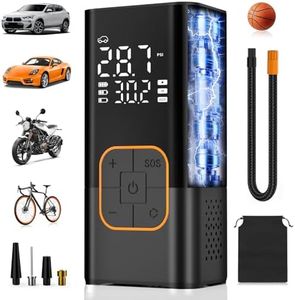 Tyre Inflator Air Compressor, Cordless Electric Car Tyre Pump & Bike Pump with Dual Values Display, Digital Pressure Gauge 150 PSI, LED Light, Portable Tyre Inflator for Car/Bicycle/Motocycle/Ball