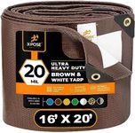 16' x 20' Brown/White Ultra Heavy Duty Tarp - 20 Mil Tarps Heavy Duty Waterproof 16x20 - Extra Large Outdoor Tarp, Waterproof Tarp Cover for Rain Camping, Tent Tarp, UV Protection, Reinforced Corners