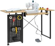 Sew Ready Pivot Sewing Table with Swingout Storage Panel, Graphite/Ashwood