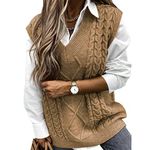 heekpek Sweater Vest Women V Neck Sleeveless Sweaters Tank Top Oversized Cable Knitted Casual Loose Pullover for Girls Khaki