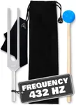 432 Hz Tuning Fork Set – 7.2" Deformation Resistant Chakra Tuning Forks made of Stainless Steel with Reflex Hammer, Cleaning Cloth, and Bag - Sound Diapason for Meditation & String Instruments Tuning