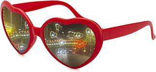 Jubilant Heart Sunglasses Heart Effect Diffraction Glasses Festival Party Rave Light Accessories Heart Glasses UV400 Protection (Red)