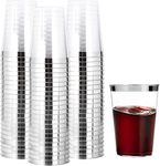 LATERN 50Pcs Silver Rimmed Plastic Cups, 360ml Plastic Tumblers Reusable Drink Cups Elegant Party Wine Glasses for Champagne Beer Cocktail Martini Soda Dessert (10.5 x 7.5cm)