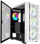 Apevia Destiny-Flow-WH Destiny Flow Mid Tower Gaming PC Case w/ 4X 120mm ARGB Fans, 366 RGB Light Modes, 1x Metal Flow Front Panel, 1x Door Swivel Style Magnetic Glass Side Panel, 2X USB3.0, White