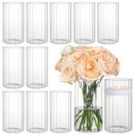 12pcs Glass Cylinder Vases for Centerpieces, Clear Ribbed Vases for Wedding Decorations and Indoor Home Decor, 6 Inch Tall Glass Flower Vases, Hurricane Candle Holder for Table Shelf