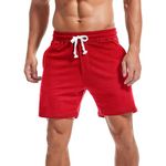 Amy Coulee Mens Gym Shorts 5.5" Cotton Workout Athletic Shorts Drawstring Casual Sweat Shorts with Pockets (Red, L)