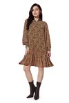 Fashion Dream Women’s Georgette Printed Above Knee Length Dresses(FDWDRS00203 BWN XL_Brown_XL)