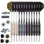 Darts Metal Tip Set - Steel Tip Darts Darts Set Professional Metal Darts Dart Board Set 12 Pcs 24 Gram 20 O-Rings Aluminum Darts Shafts 24 Extra Flights Darts Tool