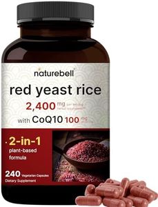 NatureBell Red Yeast Rice 2,400mg with CoQ10 100mg | 240 Veggie Capsules (1,200mg Per Capsule) – Max Strength Herbal Supplement – Antioxidant Support for Energy & Heart Health – Non-GMO