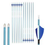 limaity 12pcs Archery Carbon Arrows 400/500/600/700/800/900/1000 Spine with True Feather Shooting Arrow Archery Practice Hunting Arrow for Recurve Bow Compound Bow Longbow (blue, 500spine)