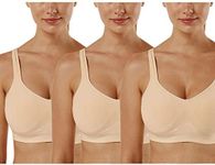 Vertvie Women's Wirefree Bra Seamless Full Cup Sports Bras for Yoga Workout Exercise Sleeping Everyday Wear, 3 Pack-khaki+khaki+khaki, Medium