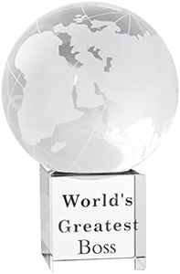 LONGWIN World's Greatest Boss 2.76" Crystal Globe Awards - Gifts for Boss Unique Bosses Day Birthday Christmas Thanks Giving Day Gift for Boss