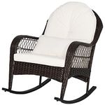 RELAX4LIFE Garden Rocking Chair, Outdoor Lounge Rattan Chair with Lumbar Pillow & Cushion, Wicker Relaxing Rocker Armchair Seat for Patio Poolside Backyard (White)