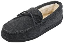 Minnetonka Men's Pile Lined Hardsole Slipper, Charcoal/Fleece, 8