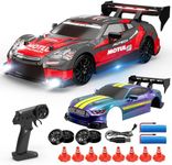 DEERC RC Drift Car, 4WD 2.4GHz Remote Control for Kids W/LED Lights, Car Shell, 2 Rechargeable Batteries, 40mins Playtime, Racing & Drift Wheels, 8 Traffic Cones, Toy Cars for Boys Girls