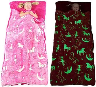 Glow-in-the-Dark Unicorn Sleeping Bag for Girls - Plush, Luminescent Pink Nap Mat, 66 x 30in