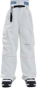 HIGH EXPERIENCE Snowboard Pants for Women Men Baggy Ski Pants Loose Warm Insulation Waterproof Windproof (White, Small)