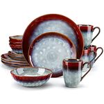 vancasso Starry Red Dinner Set, Reactive Glaze Dinnerware Tableware, 16-Piece Dinner Service with 11in Dinner Plate, 8in Dessert Plate, 7in Bowl and 330ml Mug, Service for 4