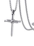 PIYIZ Men Religious Jewelry Stainless Steel/Black Metal/18K Gold Plated 22 Inch Box Rope Chain Nail Cross Pendant/Virgin Mary Medal/St. Benedict/St. Christopher Necklaces for Christmas Birthday,