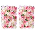 NUPTIO 2 Pcs Flower Wall Panel 60cm X 40cm White & Pink Faux Roses Artificial Flower Floral Backdrop, Flower Wall Backdrop for Party Wedding Bridal Shower Baby Shower Christmas Home Decoration